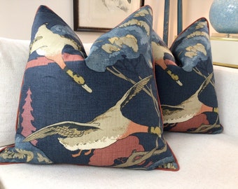 Lee Jofa “Flying Ducks in Red and Blue pillow covers