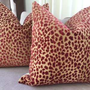 Cowtan and Tout "Ocelot" in red and tan-pillow covers