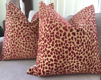 Cowtan and Tout "Ocelot" in red and tan-pillow covers