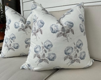 Colefax and Fowler classic "Bowood" Floral in Blue and Gray Pillow Covers