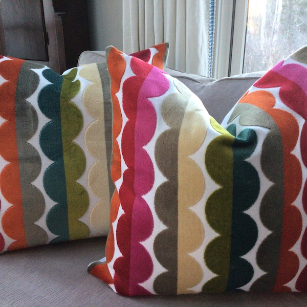 Stunning Jonathan Adler “Semicircle” velvet circle rainbow pillow covers