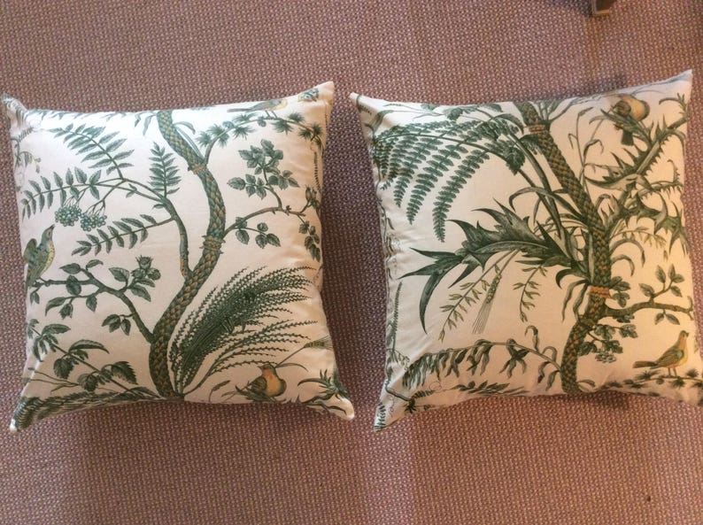 Brunschwig and Fils Bird and Thistle in green pillow cover image 3