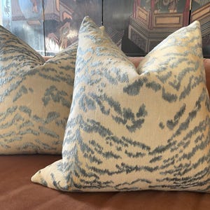 Cowtan and Tout Pillow cover "RAJAH" in Blue tiger -Velvet Backing