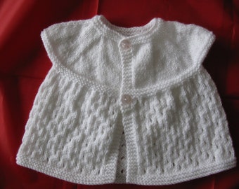 Baby Girl's White Capped Sleeve Jacket / Cardigan. For a newborn baby. Brand New,  Handmade, Hand Knitted