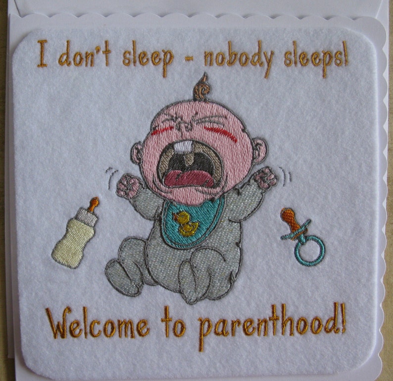 Cards can be made to order and personalised Baby Birth Card machine Embroidered New Baby Birth Card