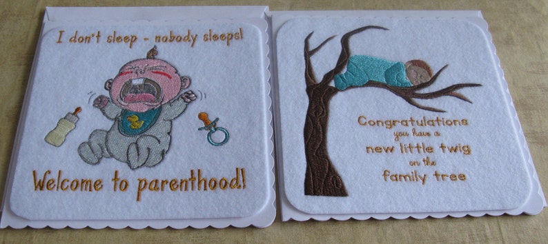 Cards can be made to order and personalised Baby Birth Card machine Embroidered New Baby Birth Card