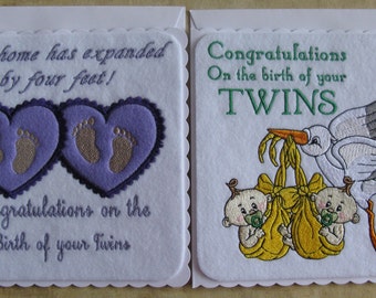 Twins - New Baby Birth Card, Large 20cm Square Twins Cards made to order & personalised