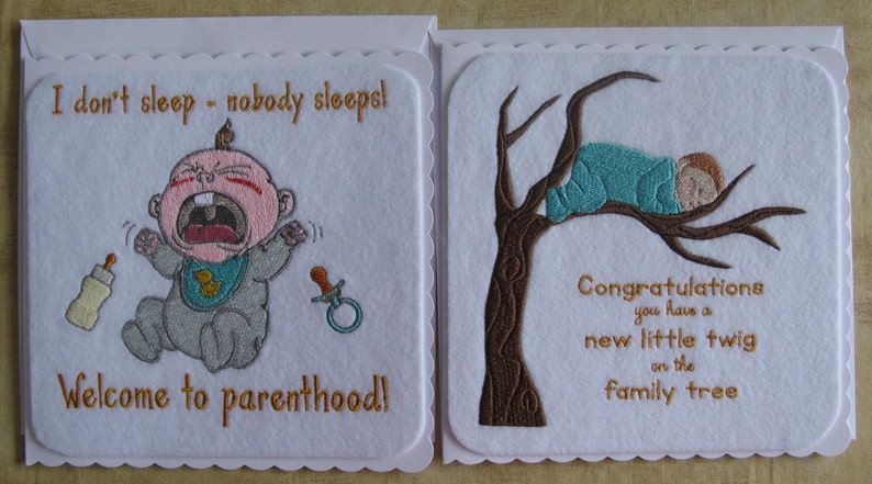 machine Embroidered New Baby Birth Card Cards can be made to order and personalised Baby Birth Card