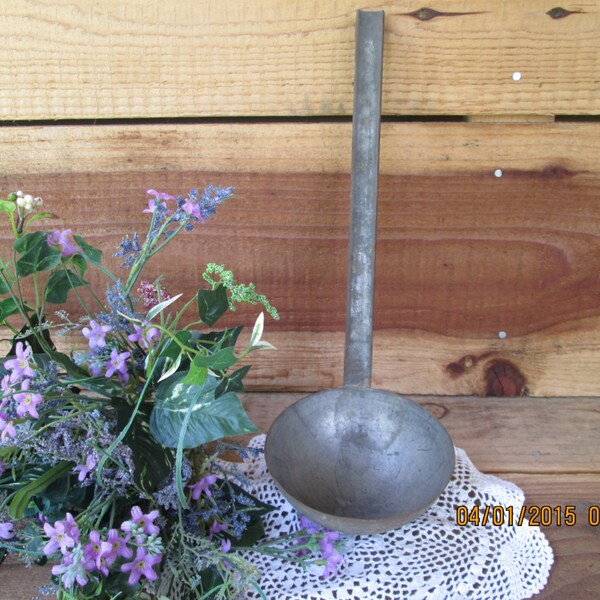 Large Antique Tin Water Soup Ladle