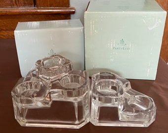 Portavelas Partylite Crystal Castle descatalogados, de 5 y 3 niveles.