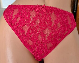 Braguitas tanga de bikini transparentes de nailon rojo con encaje de Fitzgerald Vintage Sissy 6