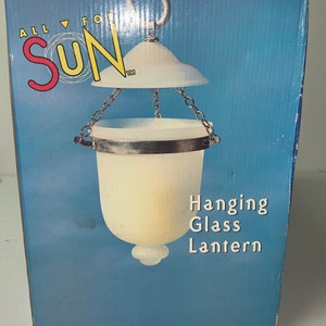 NEW 1998 Vintage All for Sun Hanging Frosted Glass Lantern Candle Holder NOS Indoor Outdoor Garden