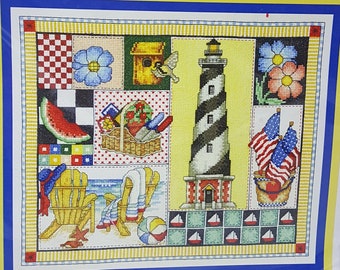 NIP Bobbie G. Diseños contados Cross Stitch Kit Diseño de Verano 105 Lighthouse Summer Sampler