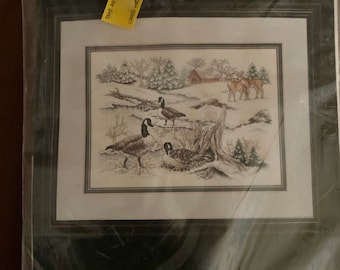 Kit de punto de cruz Janlynn vintage de 1990, El lugar de descanso de la naturaleza (45,7 cm x 30,5 cm)