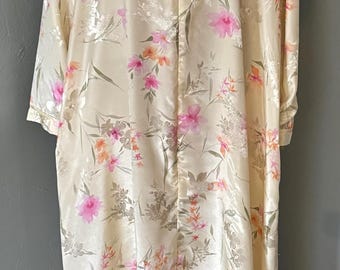 Camisón/bata vintage Valarie Stevens de satén líquido con estampado floral, talla XL.