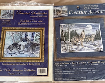 Kit de punto de cruz contado Paisaje de lobos salvajes de 2 dimensiones Lobos 14x10 Nuevo