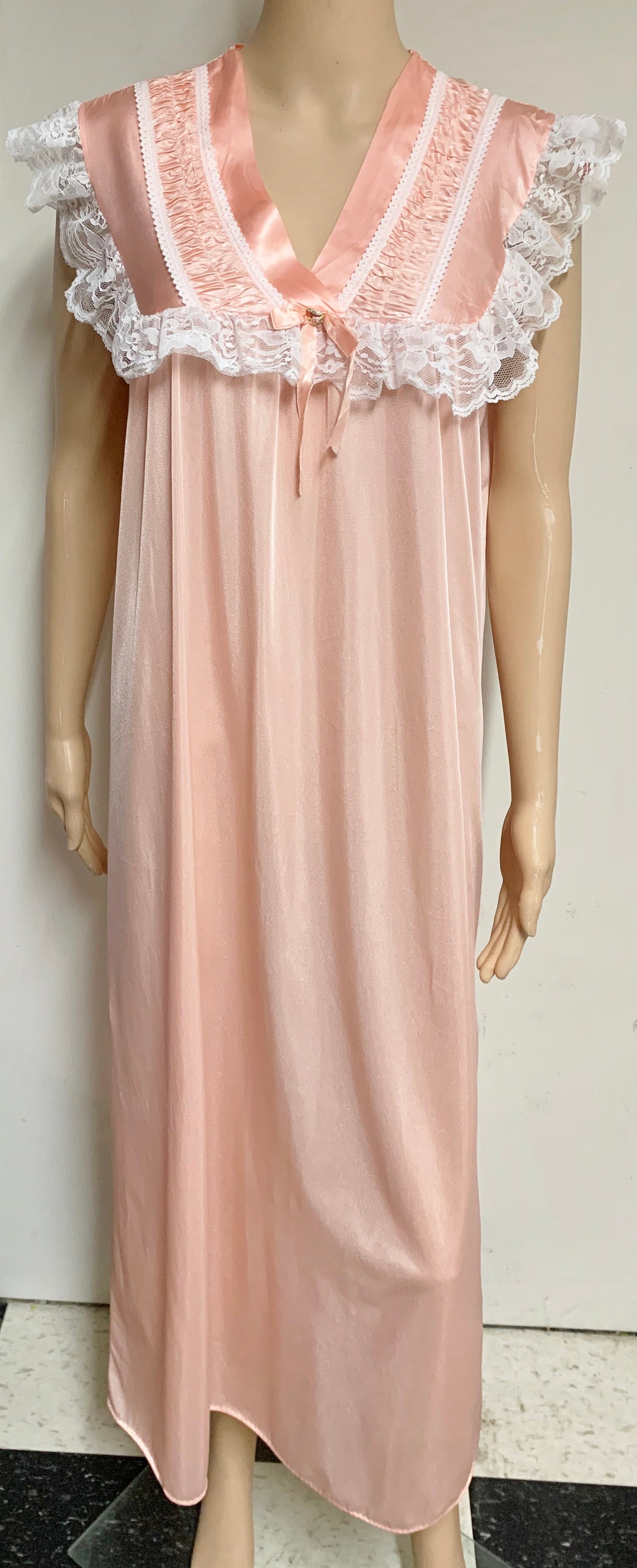 pink laced up see through floral nightgown