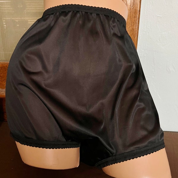 Vintage Bali Black Sheer Nylon Hi Waist Sissy Granny Panties Briefs Mushroom Gusset 2XL