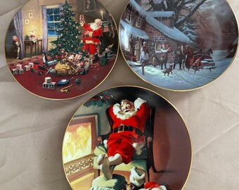 Lote de 3 platos de porcelana fina Knowles Christmas Collectors Edición Limitada C.O.A IOB