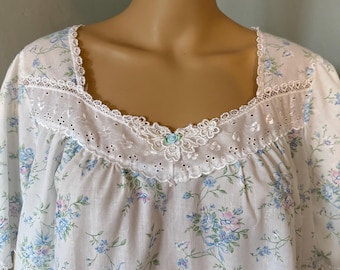 Vintage Lady Camille Floral Print Lacy Knee Length Sissy Granny Nightgown L
