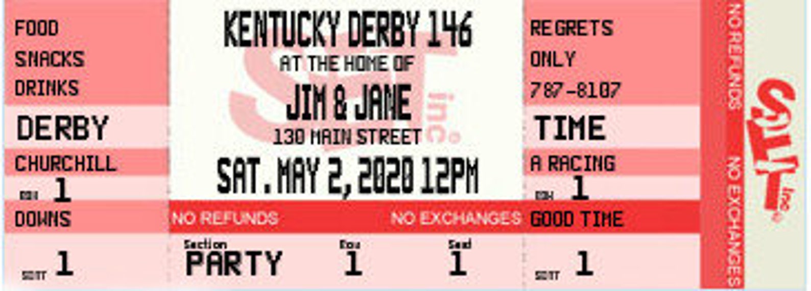 Kentucky Derby Ticket Invitations Authentic & Personalized Etsy