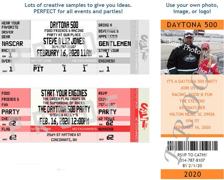 DAYTONA 500 PARTY Tickets Authentic & Personalized QTY 20 Etsy
