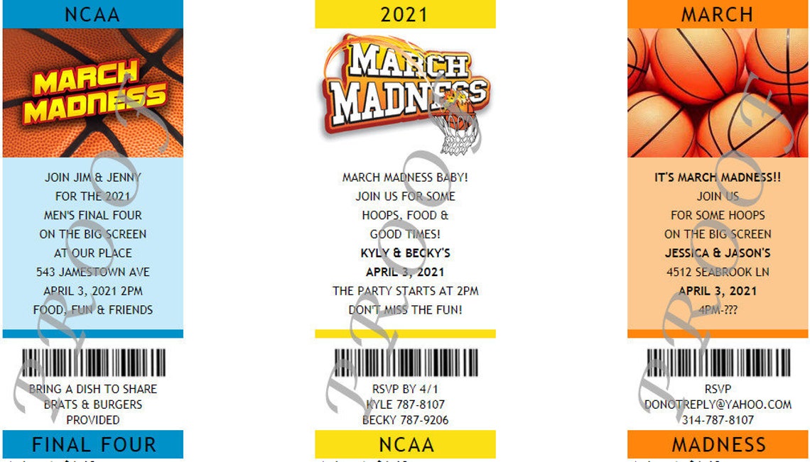 March Madness Photo Ticket Invitations Authentic & Personalized QTY 20