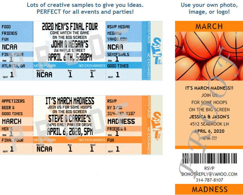 March Madness Ticket Invitations Authentic & Personalized Etsy