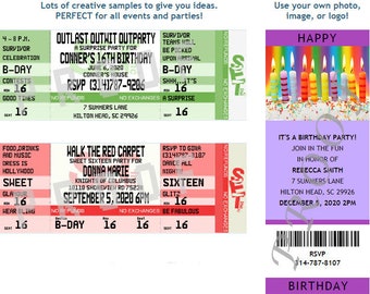 Birthday Party Ticket Invitations- Authentic & Personalized- QTY 20