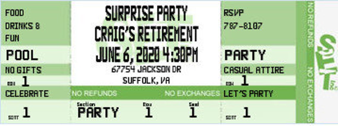 Retirement Party Ticket Invitations Authentic & Personalized QTY 20 - Etsy