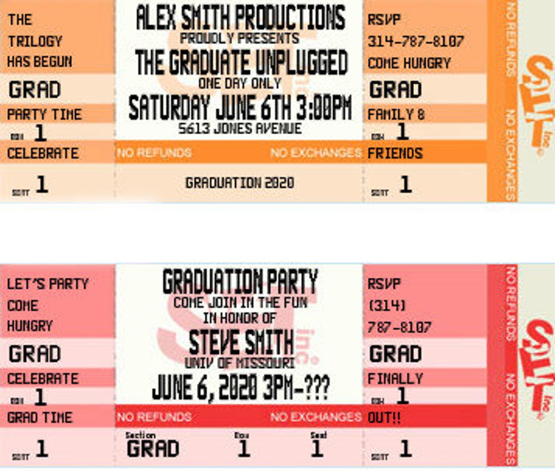 Graduation Party Ticket Invitations Authentic & Personalized QTY 20 - Etsy