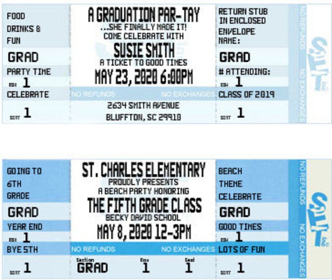 Graduation Party Ticket Invitations- Authentic & Personalized- QTY 20 ...