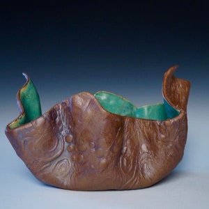 Handmade Freeform Bowl, Ceramic Bowl, Turquoise Handmade Pottery Platter, Turquoise Flame Bowl, Gift Bowl, Ceramic Art Bowl, Stoneware Art