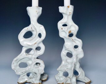 Ceramic Shabbat Candleholders, White Figural Candleholders, Shabbat Candleholders