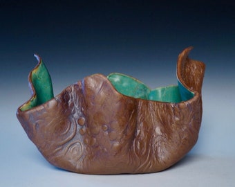 Handmade Freeform Bowl, Ceramic Bowl, Turquoise Handmade Pottery Platter, Turquoise Flame Bowl, Gift Bowl, Ceramic Art Bowl, Stoneware Art