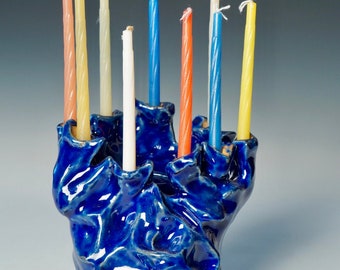 Handmade Menorah, Hannukkah Art Menorah, Blue Menorah, Ceramic Menorah, Pottery Menorah, Unique Hanukkah Gift Art, Art Hannukiah, Judaica