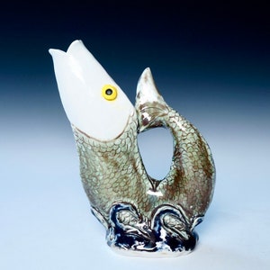 Porcelain Fish Pitcher, Handmade Unique Ceramic Fish, Porcelain Handmade Green Fish, Art and Whimsical Handmade Ceramic Fish Pitcher, Gift