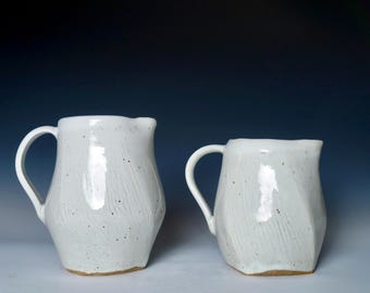 Ceramic White Jugs,  White Pitcher, Stoneware Pitcher, Ceramic White Vase, Handmade Ceramic Pitcher, Faceted White Jug, Elegant Pitcher