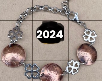 2024 Penny Bracelet with stainless steel four leaf clovers