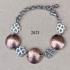 2021 Penny Bracelet with stainless steel four leaf clovers image 1