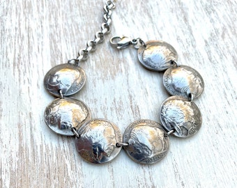 Buffalo Nickel Bracelet with stainless steel chain and freshwater pearl