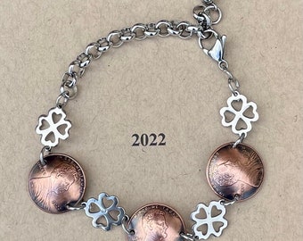2022 Penny Bracelet with stainless steel four leaf clovers