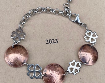 2023 Penny Bracelet with stainless steel four leaf clovers