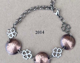 10th Anniversary 2014 Penny Bracelet, 2014, Penny Bracelet, Coin Jewelry, Anniversary Bracelet