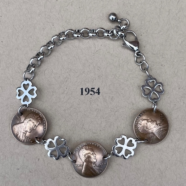 70th Birthday 1954 Penny Bracelet, 70th Birthday Bracelet, 70th Anniversary Gift, 1954 Birthday Bracelet, 1954 Penny Bracelet