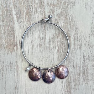 Birth Year Pennies on a Stainless Steel Bangle Choose one or several with freshwater pearl image 1
