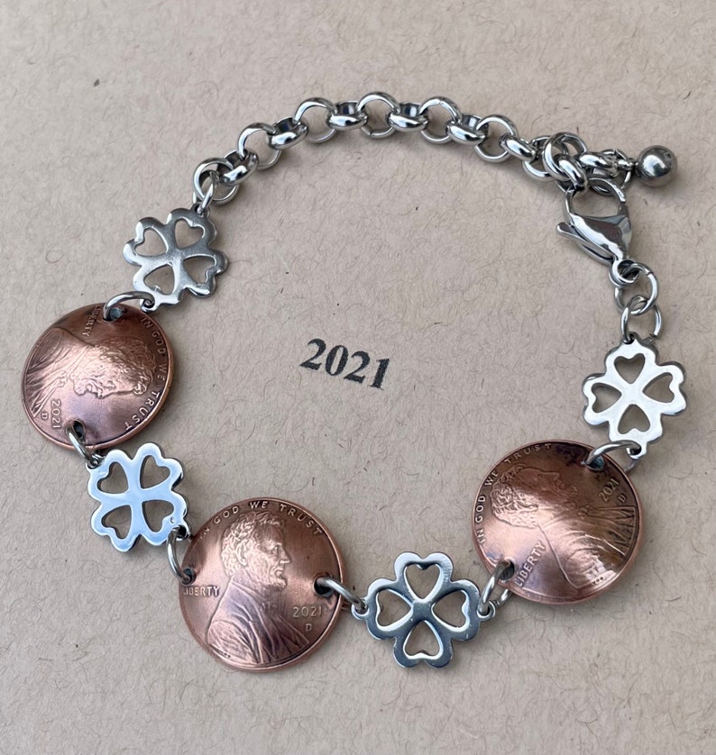 2021 Penny Bracelet with stainless steel four leaf clovers image 5