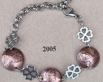 2005 Penny Bracelet with stainless steel four leaf clovers