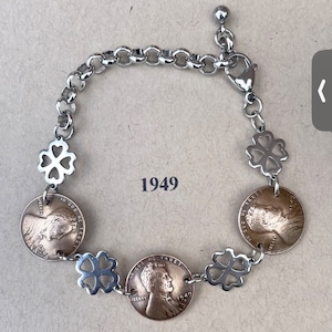 75th Birthday 1949 Penny Bracelet, 75th Birthday, 1949 Bracelet, 1949 Penny Bracelet, 75th Anniversary, 1949 Coin Bracelet, Coin Jewelry image 1