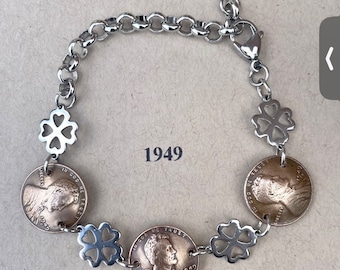 75th Birthday 1949 Penny Bracelet, 75th Birthday, 1949 Bracelet, 1949 Penny Bracelet, 75th Anniversary, 1949 Coin Bracelet, Coin Jewelry